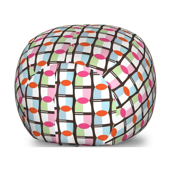 Colorful Storage Toy Bag Chair, Contemporary Grid Geometric Rounds Interlocking Semicircles Composition Modern, Stuffed Animal Organizer Washable Bag, Small Size, Multicolor, by Ambesonne