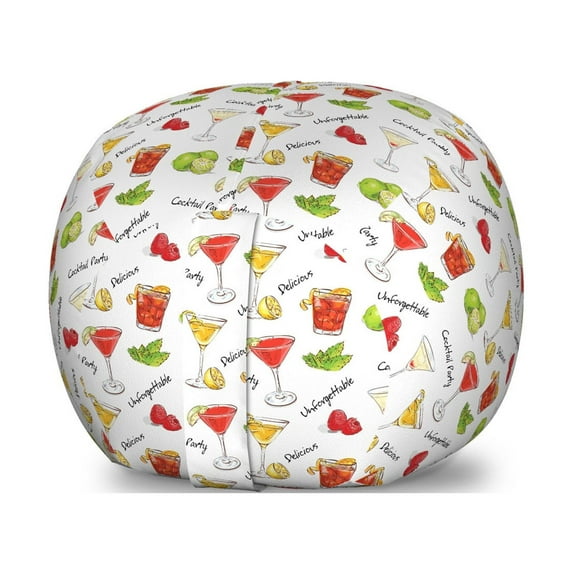 Colorful Storage Toy Bag Chair, Delicious Cocktails in Different Glasses Lime Berries and Mint Tasty Party Drinks, Stuffed Animal Organizer Washable Bag, Large Size, Multicolor, by Ambesonne