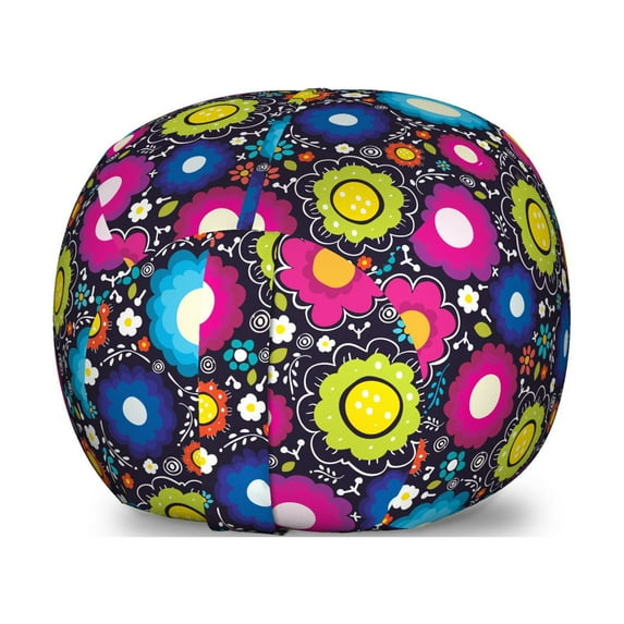 Colorful Storage Toy Bag Chair, Doodle Style Lively Colored Daisy Blooms Cheerful Fun Garden Composition, Stuffed Animal Organizer Washable Bag, Small Size, Multicolor, by Ambesonne