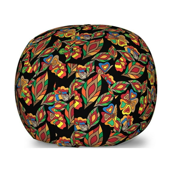 Colorful Storage Toy Bag Chair, Exotic Autumn Garden Motifs Foliage in Lively Colors Nature Doodle Print, Stuffed Animal Organizer Washable Bag, Large Size, Multicolor, by Ambesonne