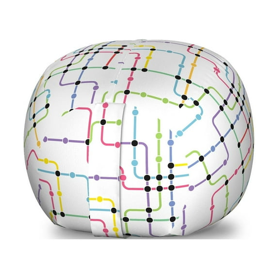 Colorful Storage Toy Bag Chair, Metro Scheme with Vivid Colored Intricate Lines and Dots Urban Life Transportation, Stuffed Animal Organizer Washable Bag, Large Size, Multicolor, by Ambesonne