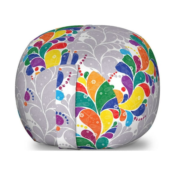 Colorful Storage Toy Bag Chair, Modernistic Rainbow Colored Paisley Pattern Abstract Repetitive Motifs, Stuffed Animal Organizer Washable Bag, Small Size, Purpleblue Multicolor, by Ambesonne