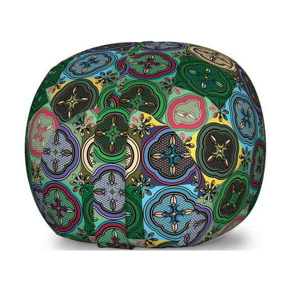 Colorful Storage Toy Bag Chair, Pattern of Abstract Shapes Inspired by Stained Glass Style Traditional Vibrant, Stuffed Animal Organizer Washable Bag, Large Size, Multicolor, by Ambesonne