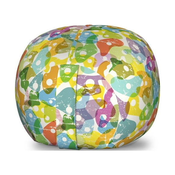 Colorful Storage Toy Bag Chair, Quirky Shapes Geometrical Theme with Abstract Illustration in Grunge Style, Stuffed Animal Organizer Washable Bag, Small Size, Multicolor, by Ambesonne