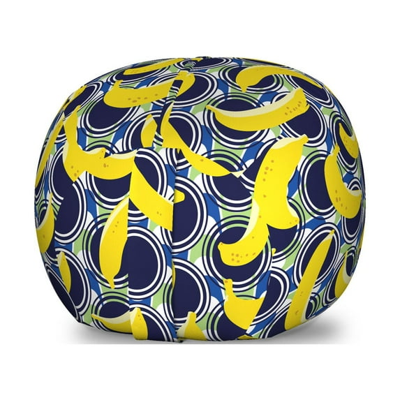 Colorful Storage Toy Bag Chair, Repetitive Banana Pop Art Pattern with Retro Background, Stuffed Animal Organizer Washable Bag, Small Size, Yellow Dark Blue Grey, by Ambesonne
