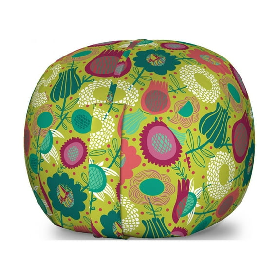 Colorful Storage Toy Bag Chair, Whimsical Pattern of Hand Drawn Style Flowers Creative Botanical Spring Fantasy, Stuffed Animal Organizer Washable Bag, Large Size, Multicolor, by Ambesonne