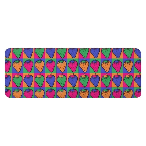 Colorful Strawberry Plants Fruit Checkered Kitchen Rug Mat,Kitchen Runner Rugs Non Skid Washable,Decorative Kitchen Floor Mats for Kitchen,Sink,Laundry,17"x47.2"