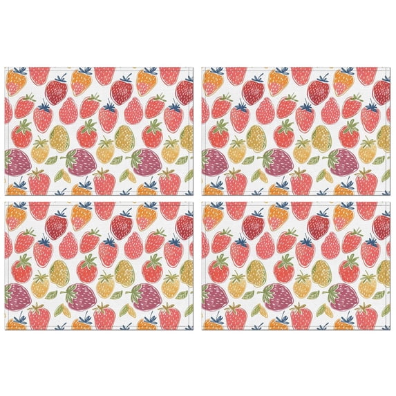 Colorful Strawberry Plants Fruit Leaf Summer Placemats Table Placemats Set Of 4-Linen Kitchen Washable Placemats Table Mats 11.8"x17.7" Non-Slip Heat Resistant