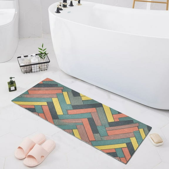 Colorful Strip Bath Mat 39x20 Non-Slip Bathroom Rugs Absorbent Soft Plush Quick Dry for Tub Shower Kitchen Home Decor
