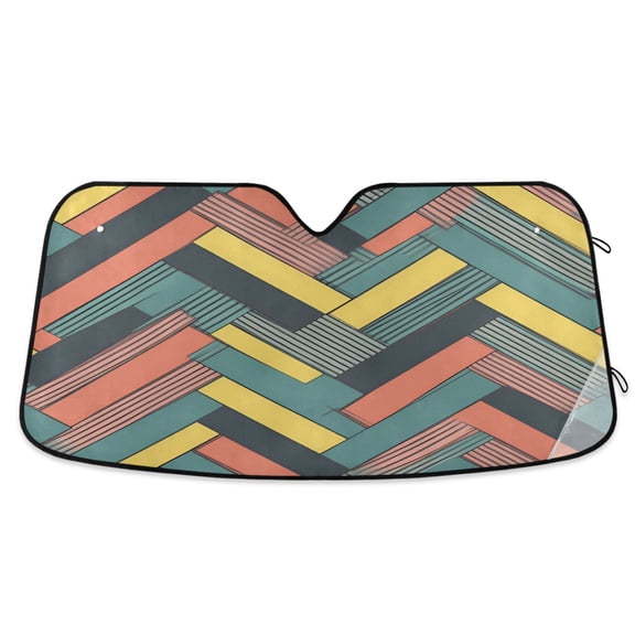 Colorful Strip Car Windshield Sun Shade Foldable Car Front Window Visor Heat and UV Protection 53x23.5