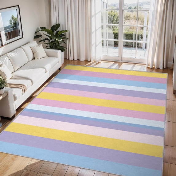 Colorful Stripe Area Rug Multicolor Line Carpet Washable Non Slip Soft Living Room Bedroom Entrance Mat 5x8ft
