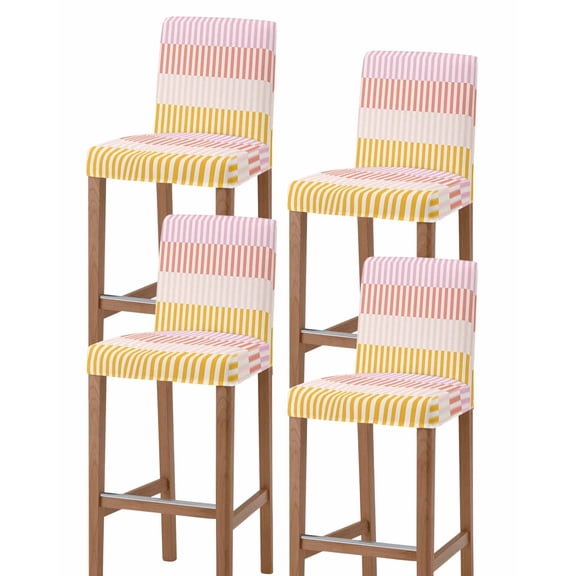 Colorful Stripe Bar Stool Covers - Stretch Dining Chair Covers Set of 4, Modern Pink Red Yellow Vertical Striped Bar Chair Cover Removable Counter Stool Pub Chairs Slipcovers Protectors for Cafe