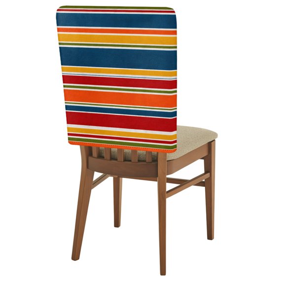 Colorful Stripe Chair Back Covers Set of 2 Vintage Classic Minimalist Red Blue Horizontal Lines Removable Dining Chair Slipcovers Washable Seat Protector for Restaurant Party Banquet Kichen Decor