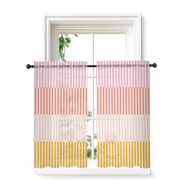 Colorful Stripe Curtains 45 Inch Length,Sheer Curtains for Bedroom Living Room Window Modern Pink Red Yellow Vertical Striped Rod Pocket Drapes Kitchen Curtains Small Half Window 42"x45" 2 Panels
