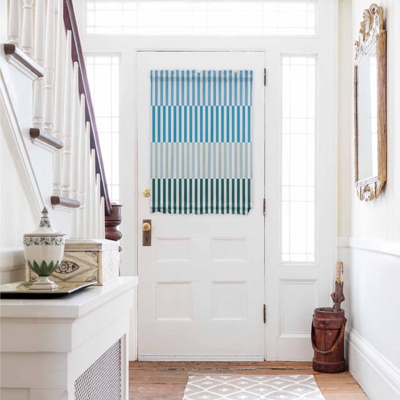 Colorful Stripe Door Curtains for Door Window, French Sidelight Front Back Door Curtains With Tieback, Modern Teal Blue Green Vertical Striped Kitchen Rod Pocket Drapes Panel, 54"x40"