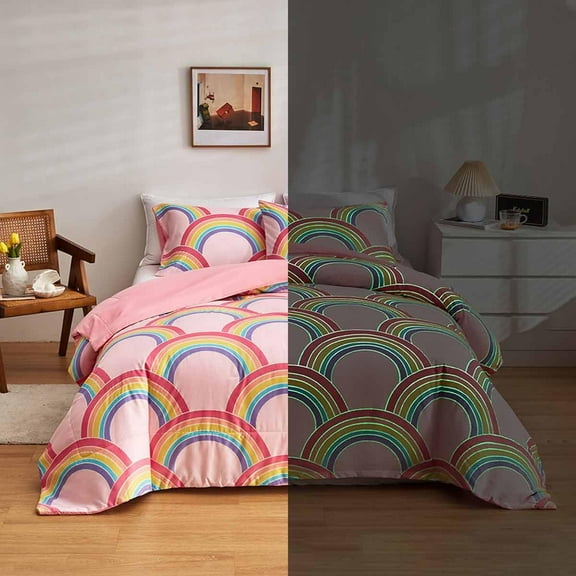 Colorful Stripe Glow in The Dark Duvet Cover for man woman Queen Pink Bedding Set Super Soft Colorful Stripe Comforter Cover Set Bedroom Pink Decor Bedspread Cover king