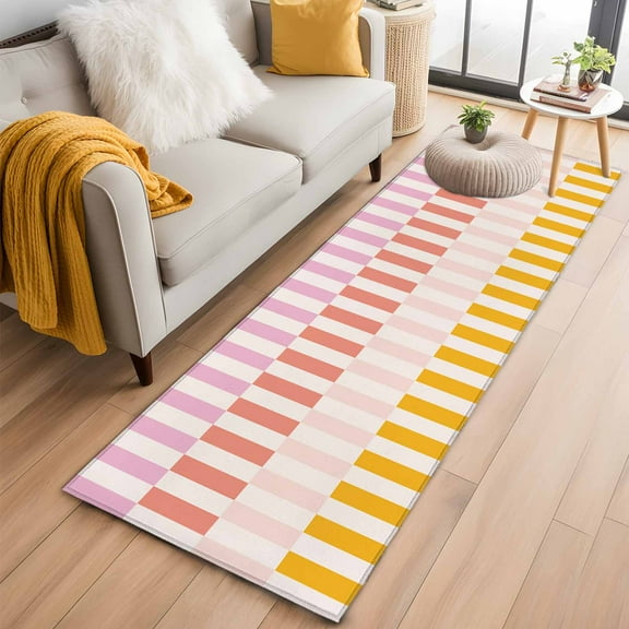 Colorful Stripe Kitchen Runner Rug 2x6 Washable Runners for Hallway Non Slip Modern Pink Red Yellow Vertical Striped Large Area Rug Indoor Floor Carpet for Bathroom Laundry Entryway Bedroom