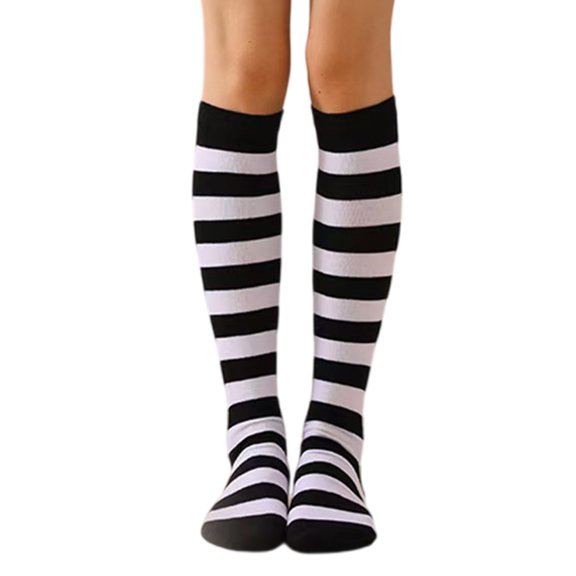 Colorful Stripe Knee Highs Socks for Women, Cosplay Stockings Halloween Costume Accessories Sporty Tube Socks
