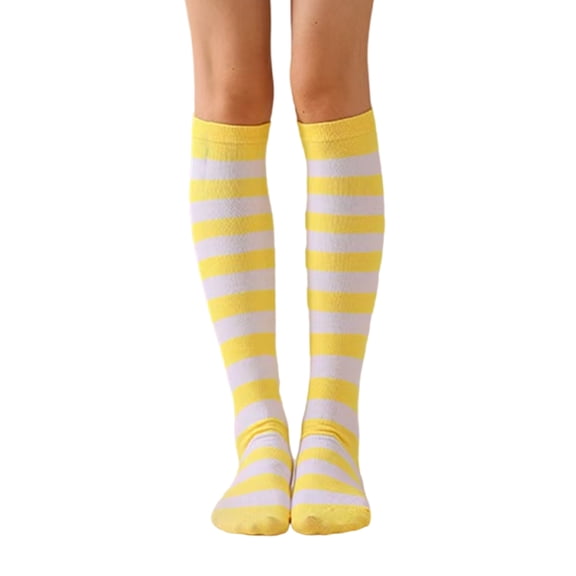 Colorful Stripe Knee Highs Socks for Women, Cosplay Stockings Halloween Costume Accessories Sporty Tube Socks