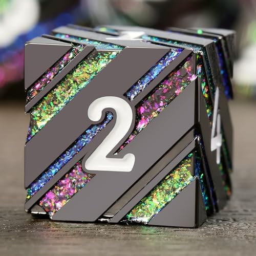 Colorful Stripe Metal Dice, Full Set Glitter Stripes Metallic DND Dice ...