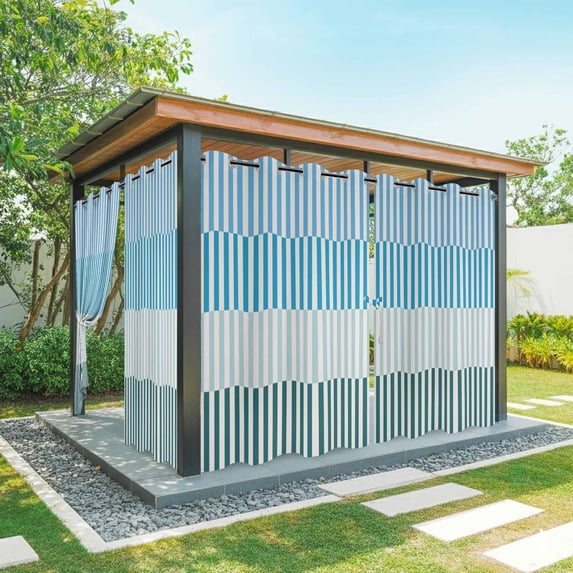Colorful Stripe Outdoor Curtains for Patio Waterproof,Windproof Privacy Curtains with Weighted Bottom,Modern Teal Blue Green Vertical Striped Outside Drapes for Picnic Garage Yard 54"x95" 2 Panel