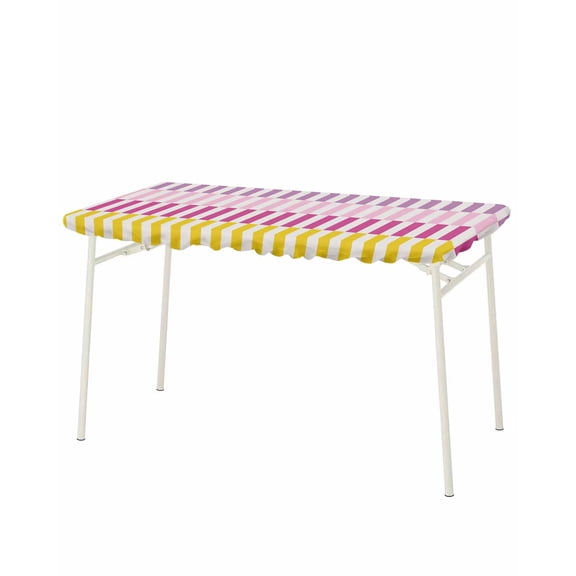 Colorful Stripe Rectangle Tablecloth, Waterproof Elastic Fitted Table Covers for 8 Foot Tables, 32x96inch Decorative Tablecloths for Picnic, Camping, Modern Pink Purple Yellow Vertical Striped