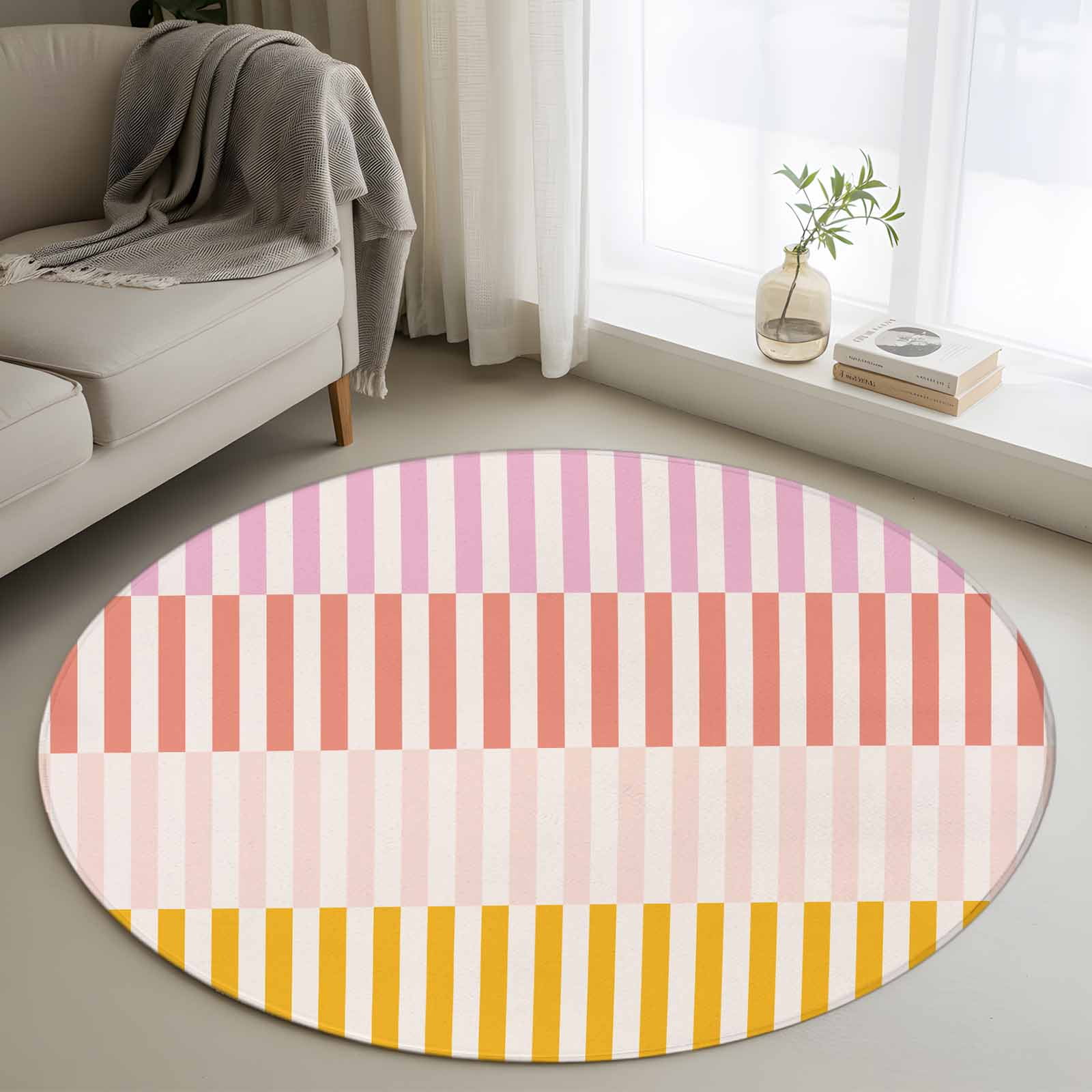 Colorful Stripe Round Area Rug 3 FT,Small Kitchen Bathroom Mats,Modern ...