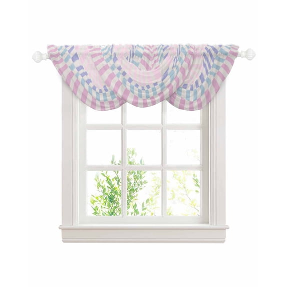 Colorful Stripe Sheer Waterfall Valance Curtains for Window, Modern Pink Purple Blue Vertical Striped Rod Pocket Sheer Topper Swag Curtains for Living Room, Kitchen 38.5"W x 47.2"L, 3 Panels