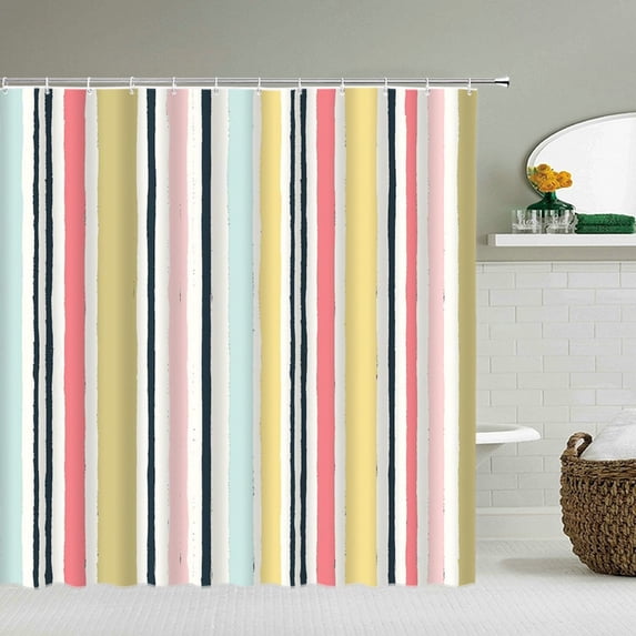Colorful Stripe Shower Curtain Waterproof Bathroom Curtain Polyester Cloth With Decoration Bathroom Screen Curtain