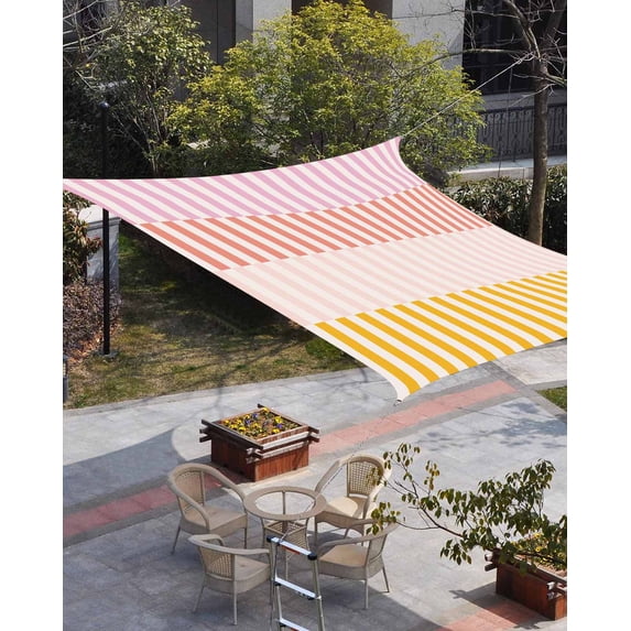 Colorful Stripe Sun Shade Sail 14'x18' Rectangle Outdoor Shade Canopy, Modern Pink Red Yellow Vertical Striped Porch Shades Outdoor Sun Blocking Screen, Sunshade Cloth Covers for Patio/Deck/Garden