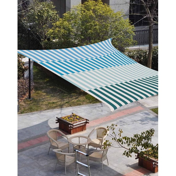 Colorful Stripe Sun Shade Sail 6.5'x10' Rectangle Outdoor Shade Canopy, Modern Teal Blue Green Vertical Striped Porch Shades Outdoor Sun Blocking Screen, Sunshade Cloth Covers for Patio/Deck/Garden
