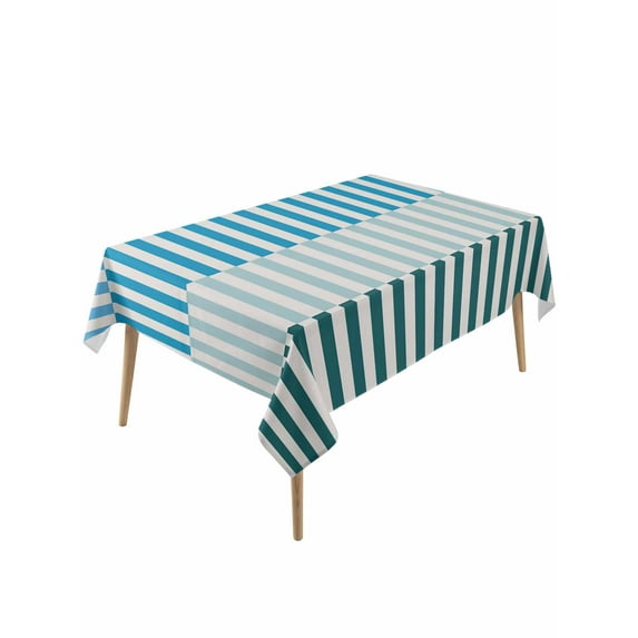 Colorful Stripe Table Cloth, Modern Teal Blue Green Vertical Striped Waterproof Tablecloth for Rectangle Tables, Reusable Washable Fabric Table Cover for Restaurant Kitchen Dining Tables 54"x108"
