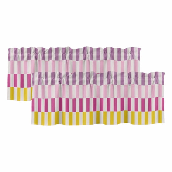 Colorful Stripe Valances for Windows, Decorative Rod Pocket Window Valance Curtains, Modern Pink Purple Yellow Vertical Striped Short Curtain Drapes for Kitchen/Living Room, 2 Panels, 42" W x 18" L