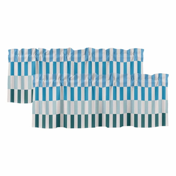 Colorful Stripe Valances for Windows, Decorative Rod Pocket Window Valance Curtains, Modern Teal Blue Green Vertical Striped Short Curtain Drapes for Kitchen/Living Room, 2 Panels, 60" W x 18" L
