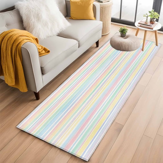 Colorful Striped 2'x6' Runner Rugs for Hallway Kitchen Bedside Non Slip Washable, Modern Vertical Stripes Watercolor Entryway Rug Runners with Rubber Backing, Long Carpet Runner for Laundry Room