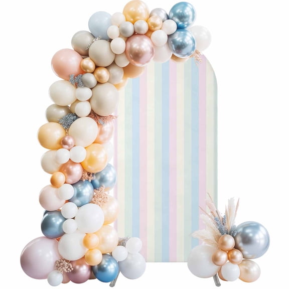 Colorful Striped Arch Backdrop Cover, Spandex Fitted Wedding Arch Cover, Rainbow Color Stripes Round Top Stand Covers for Birthday Ceremony Bridal Shower Party Decor 6.6x3.3 Ft