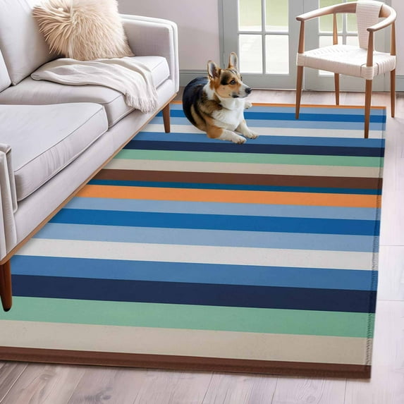 Colorful Striped Area Rug 4x6 Washable Rug Non Slip Modern Stripes Art Farmhouse Large Area Rug Indoor Floor Carpet for Entryway Bedroom Kitchen Living Room Home Office Dining Room Nursery