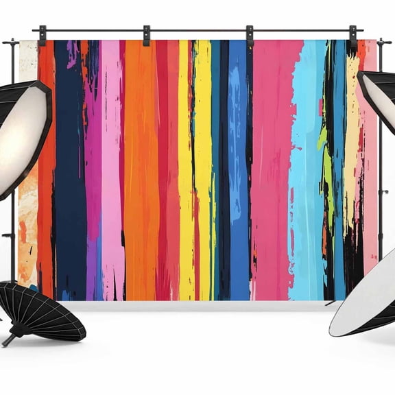 Colorful Striped Backdrop for Photography,Fabric Photo Background Backdrop,Modern Rainbow Abstract Graffiti Art Photo Booth Background for Portrait Photoshoot Video Wedding Decoration Banner 7x5ft