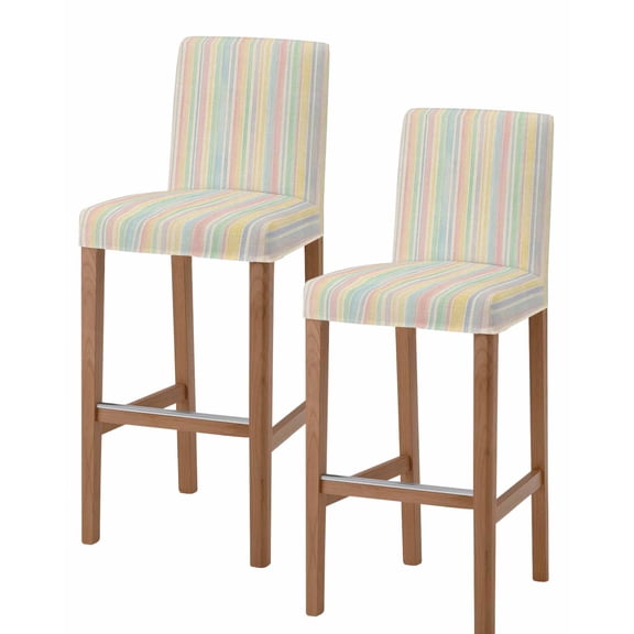 Colorful Striped Bar Stool Covers Set of 2, Modern Farmhouse Vertical Stripes Burlap Stretch Bar Chair Covers with Backs, Removable Pub Counter Height Chair Cover for Kitchen Dining Room Cafe