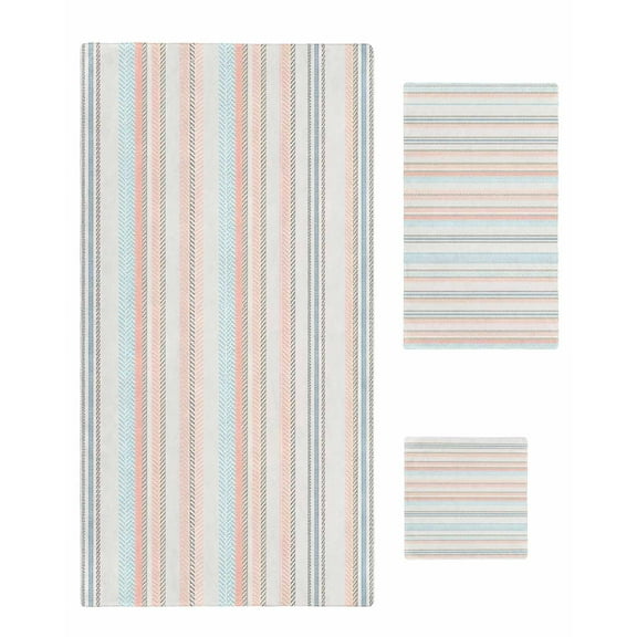 Colorful Striped Bath Towels for Bathroom Set,Luxury Microfiber Towels Gifts for Women,Quick Dry Beach Hand Hair Face Towel and Dish Washcloth,Pink Blue Gray Rainbow Abstract Stripes Towels+Set