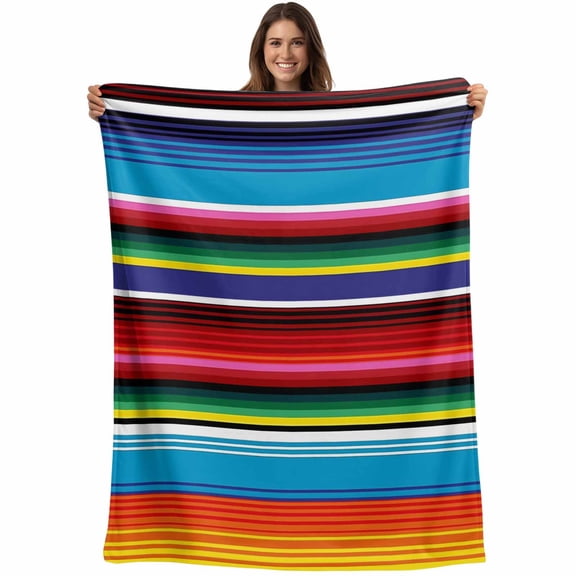 Colorful Striped Blanket Soft Cozy Warm Throw Blanket for Couch, Plush Fuzzy Flannel Fleece Blankets for Sofa, Boho Rainbow Stripes Abstract Lines Bed Blankets Lightweight Gifts for Women, 50"x60"
