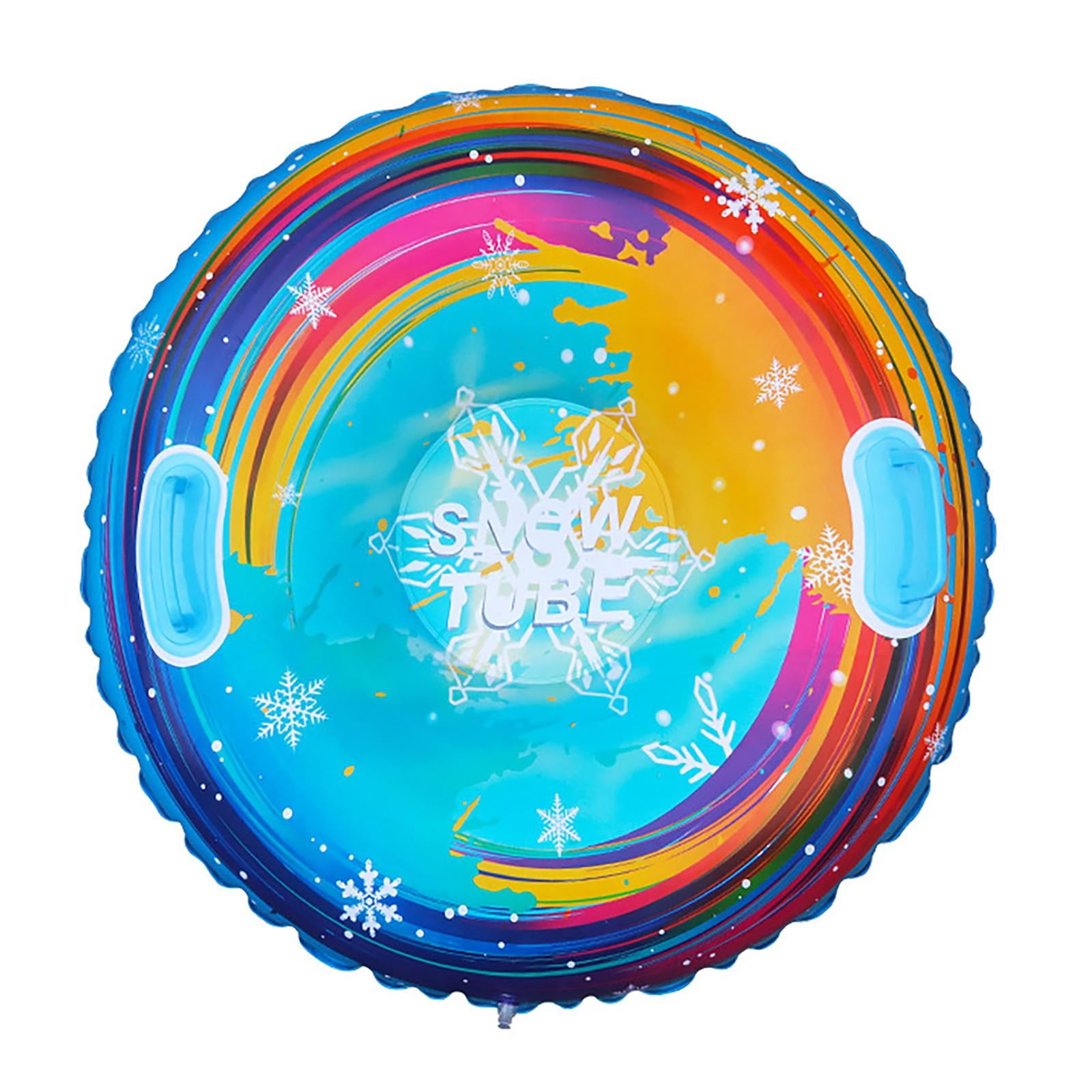Colorful Striped Blue Inflatable Snow Tube - 90cm Anti-Rollover Thickened Cold-Resistant Snow Sled for Kids Outdoor Winter Sports, Snow Tubing, Skiing