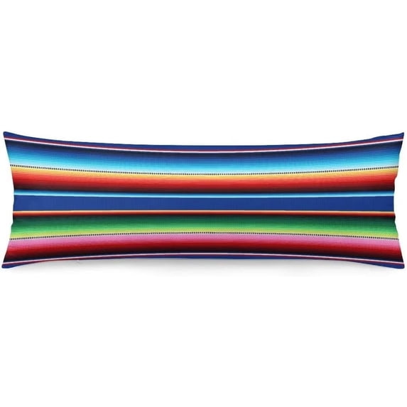 Colorful Striped Body Pillow Cover Mexican Stripes Pattern Ethnic Traditional Rainbow Color Abstract Linen Long Pillow Case Protector with Zipper Decorative Large Pillowcases for Bedroom,Sofa 20"x54"
