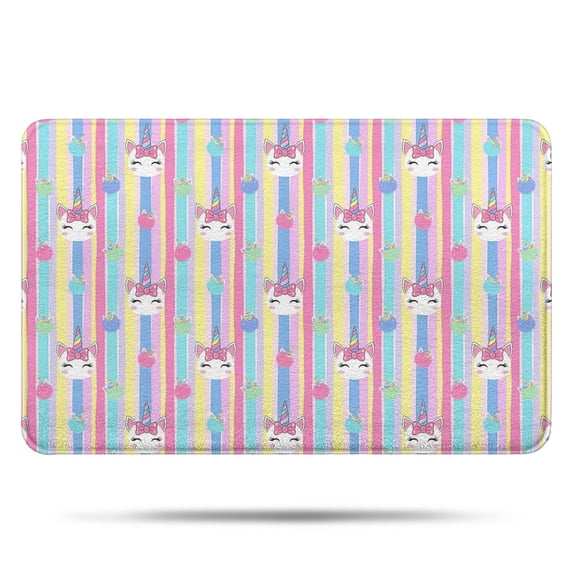 Colorful Striped Cartoon Unicorn Pattern Bathroom Rugs Mat,Non Slip Microfiber Bathroom Rug,Rubber Backing,Soft Bathroom Mats for Bathroom Floor,Tub and Shower,17x27in(43x68cm)