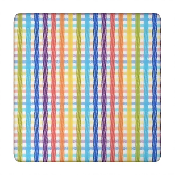 Colorful Striped Checkered Pattern Square Fitted Tablecloth with Elastic Edge,Square Table Cover,Washable Elastic Table Cover for Home Kitchen Party Decor 34"x34"