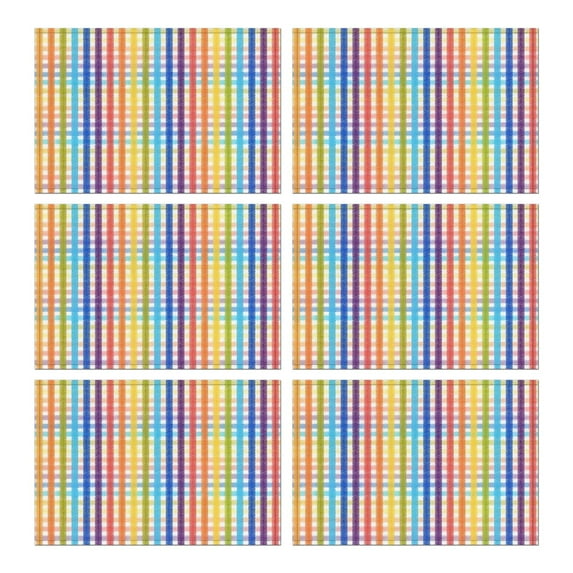 Colorful Striped Checkered Pattern Summer Placemats Table Placemats Set Of 6-Linen Kitchen Washable Placemats Table Mats 11.8"x17.7" Non-Slip Heat Resistant