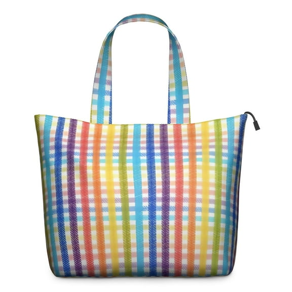 Colorful Striped Checkered Pattern Travel Tote Bags for Women Carry On,Large Weekender Bags for Women Travel,Multi Functional Duffle Bag for Work,Shopping,Sports