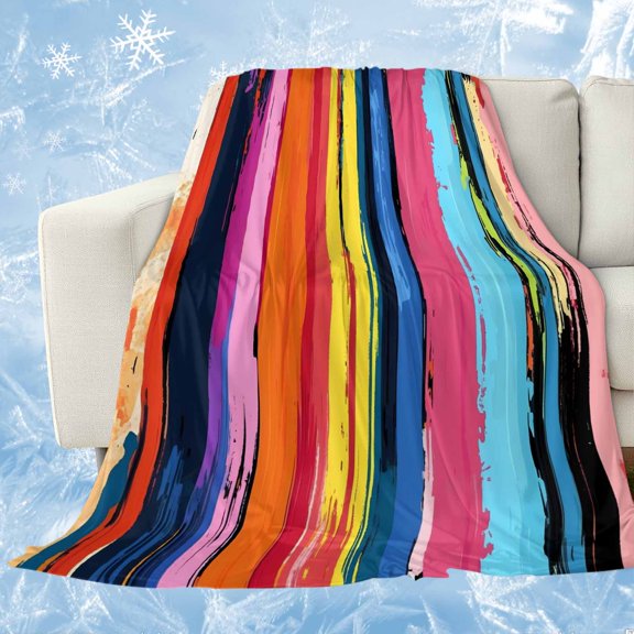Colorful Striped Cooling Blanket,Lightweight Breathable Summer Throw Blanket with Double Sided Cold Effect,Modern Rainbow Abstract Graffiti Art Picnic Blankets Bed Sheet for Hot Sleepers 60"x80"