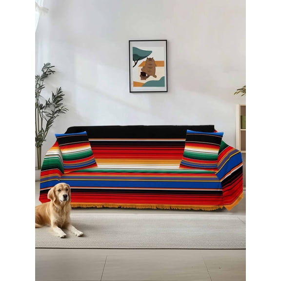 Colorful Striped Couch Cover, Boho Rainbow Abstract Stripes Art Sofa Cover Blanket for Loveseat Couches,Sectional Sofa Slipcover Furniture Protector for Living Room Bedroom 71''x118''