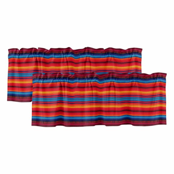 Colorful Striped Curtain Valances for Windows, Kitchen Valance Window Treatments Panel 2 Pack, Farmhouse Modern Rainbow Lines Art Rod Pocket Short Curtains for Bathroom Bedroom 54 x 18 Inch